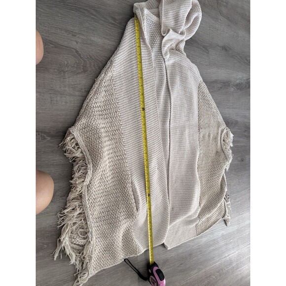 Roffe Women's Knit Open Front Long Cardigan Hoodie Poncho Boho Western Fringe OS - Picture 7 of 10